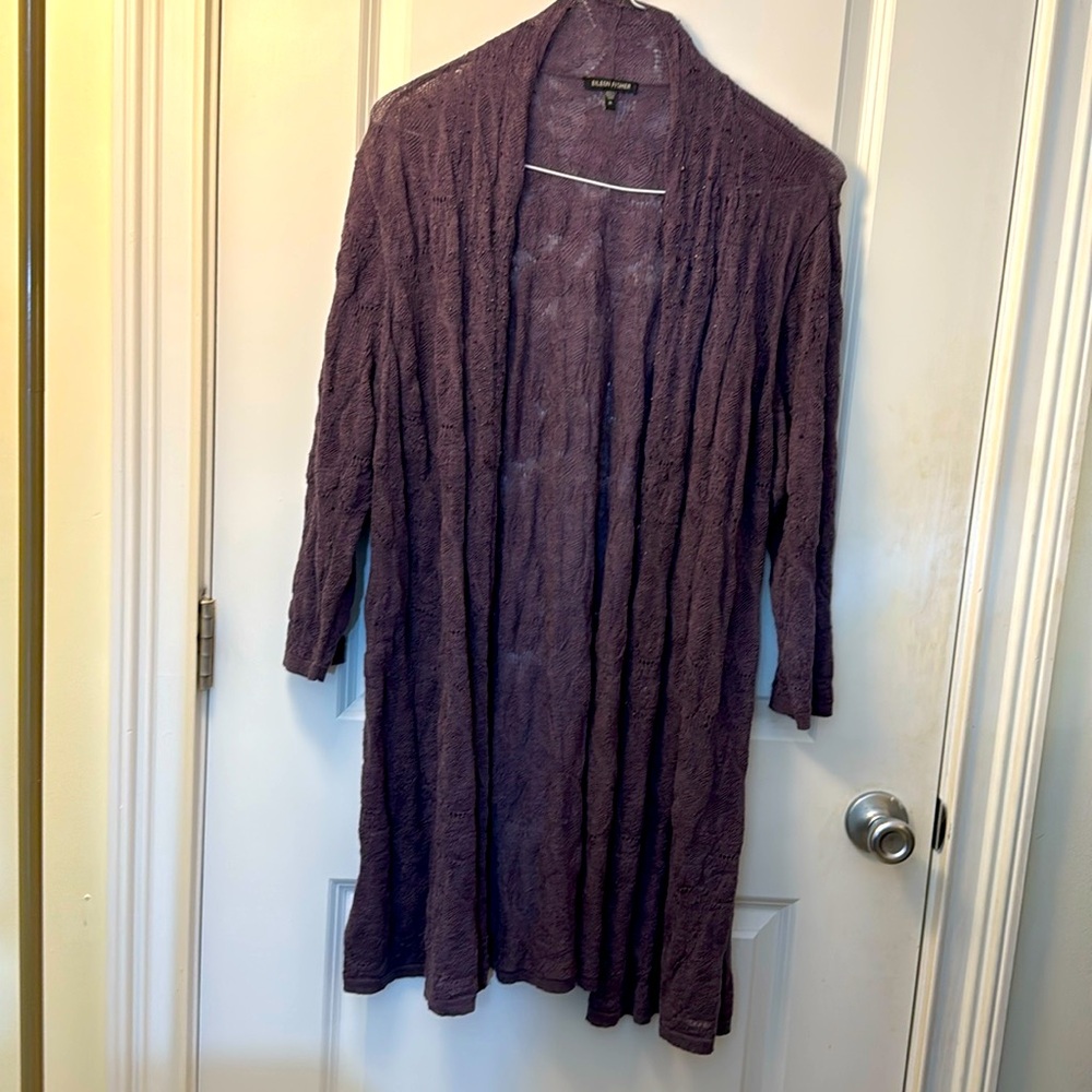 Eileen Fisher 
Open Front Cardigan purple XL
